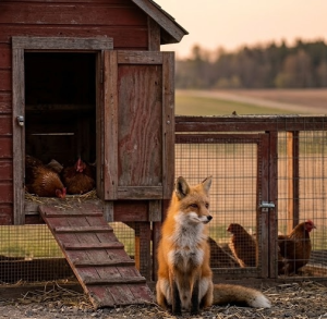 Fox outside a chicken coop